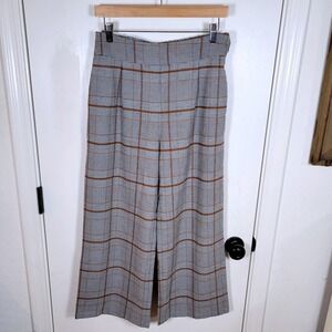 Roolee Gray Plaid Wide Leg Cropped Trousers Size Small Chic Preppy Pants